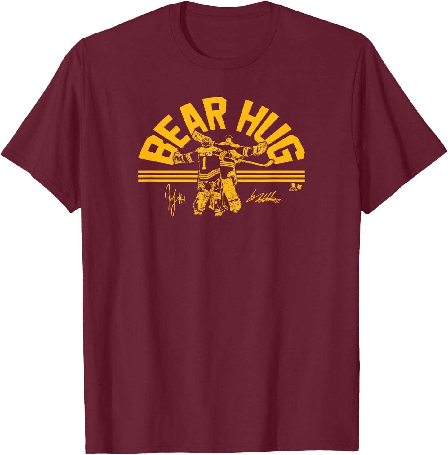 Linus Ullmark & Jeremy Swayman - Goalie Hug - Boston Hockey T-Shirt - T-Shirt | Maroon