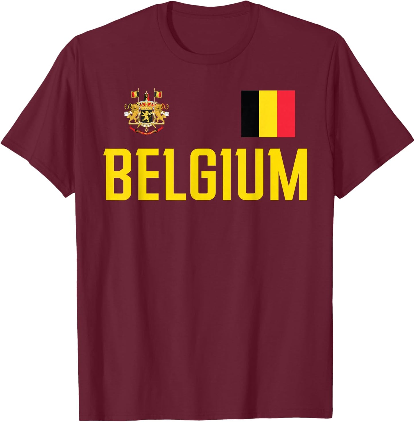 Belgium Flag Belgie Football Soccer Fan Men Women Kids T-Shirt - T-Shirt | Maroon