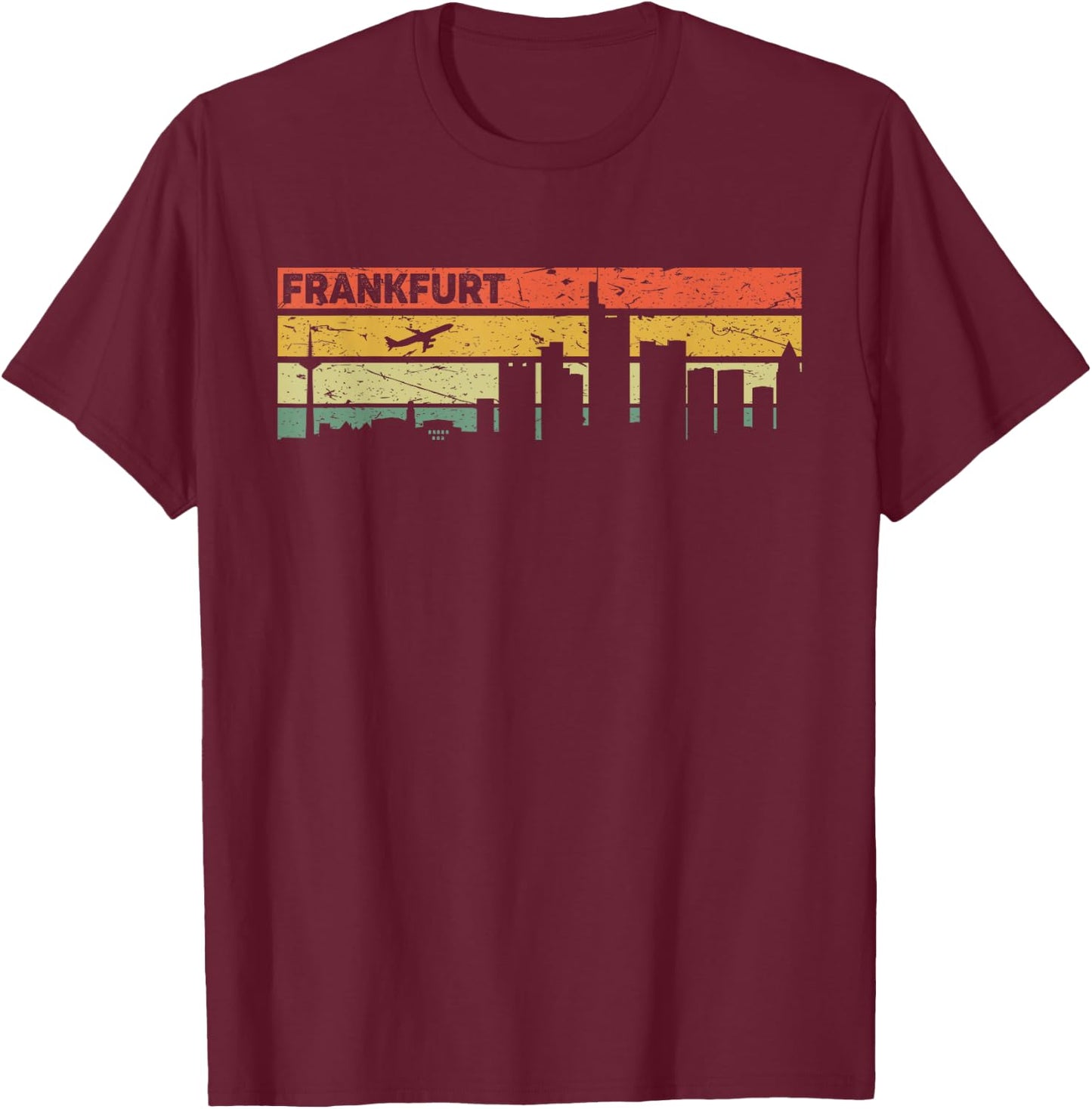 Frankfurt Vintage Skyline Retro Stadt Deutschland T-Shirt - T-Shirt | Maroon