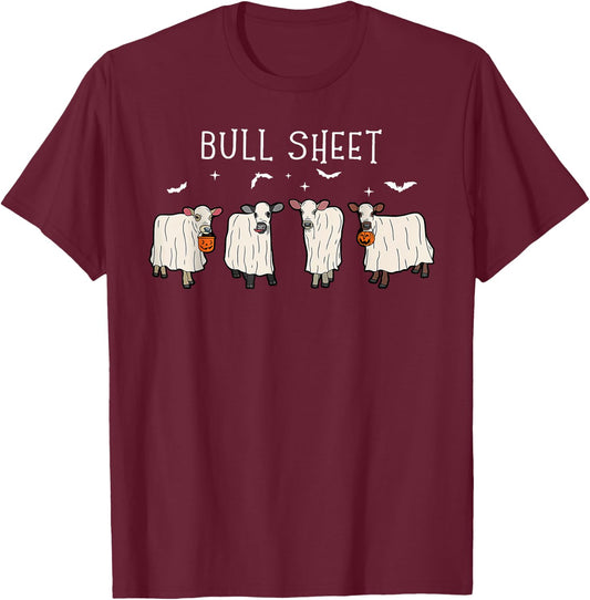 Bull Sheet Funny Ghost Boo Cow Halloween Farmer Farming T-Shirt - T-Shirt | Maroon