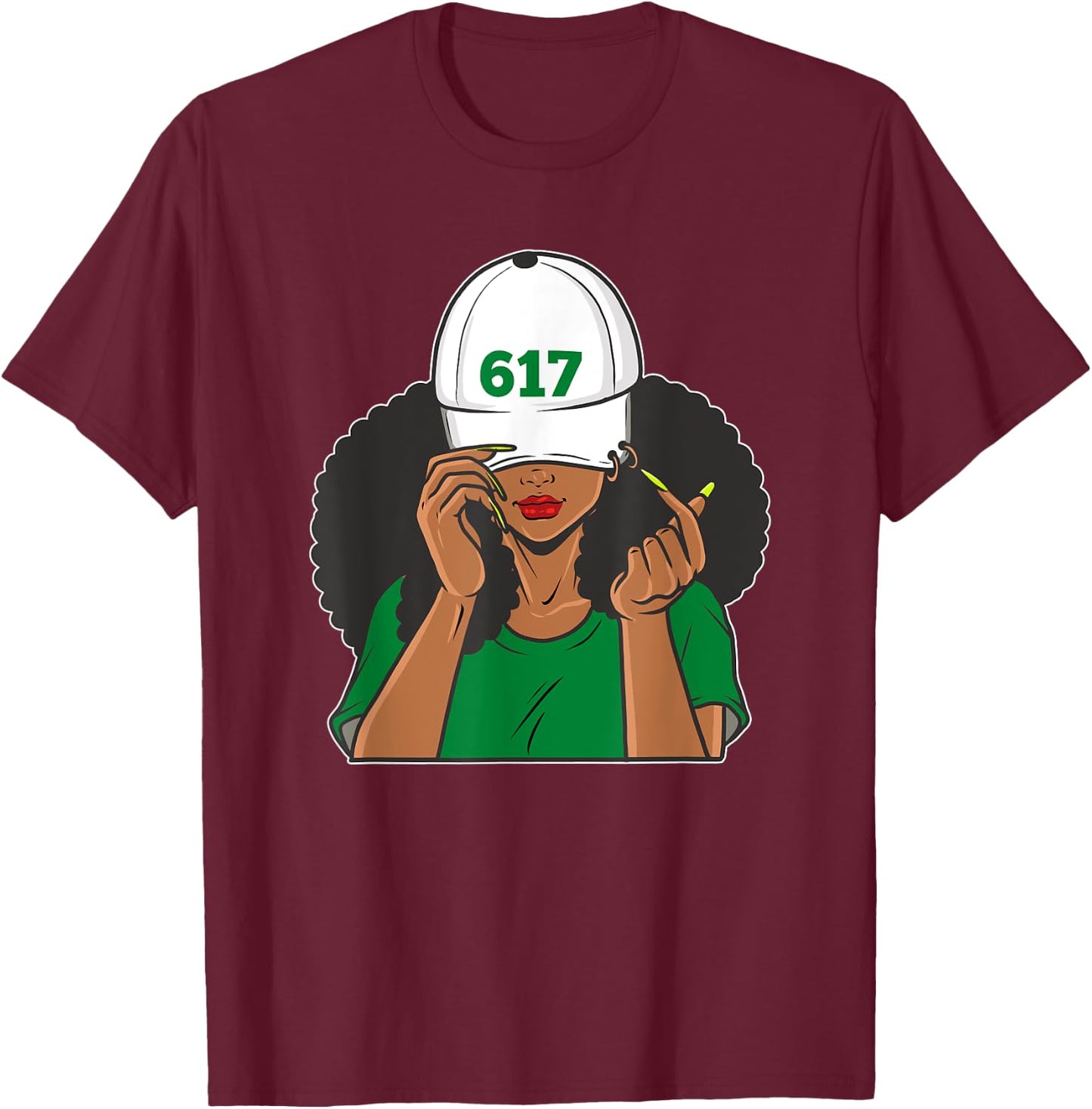 Boston 617 Area Code Black Woman T-Shirt - T-Shirt | Maroon