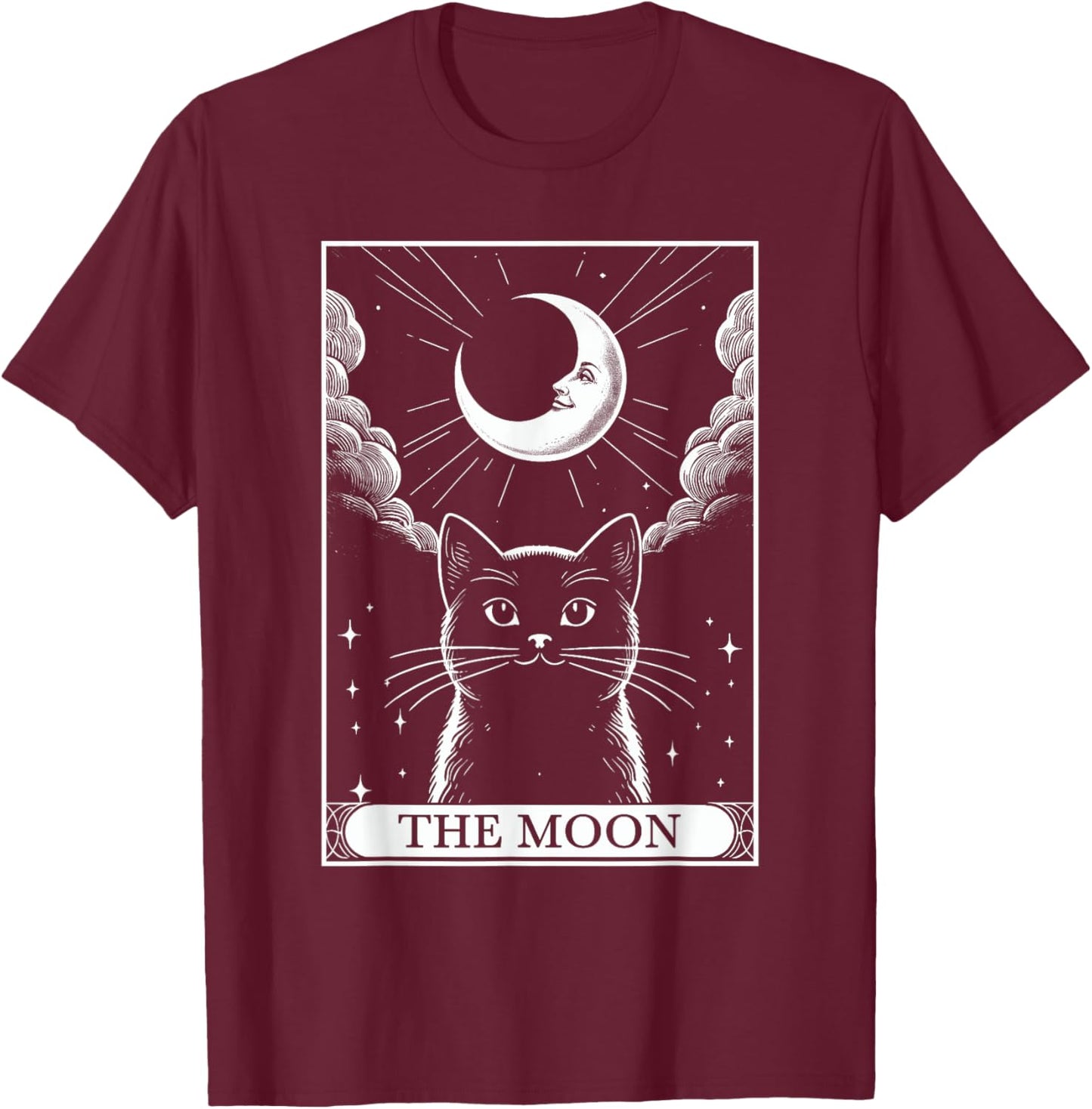 Tarot Card Vintage Crescent Moon Black Cat Mom Cat Lovers Men Women Kids T-Shirt - T-Shirt | Maroon