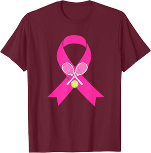 Tennis Breast Cancer Awareness Pink Ribbon T-Shirt - T-Shirt | Maroon
