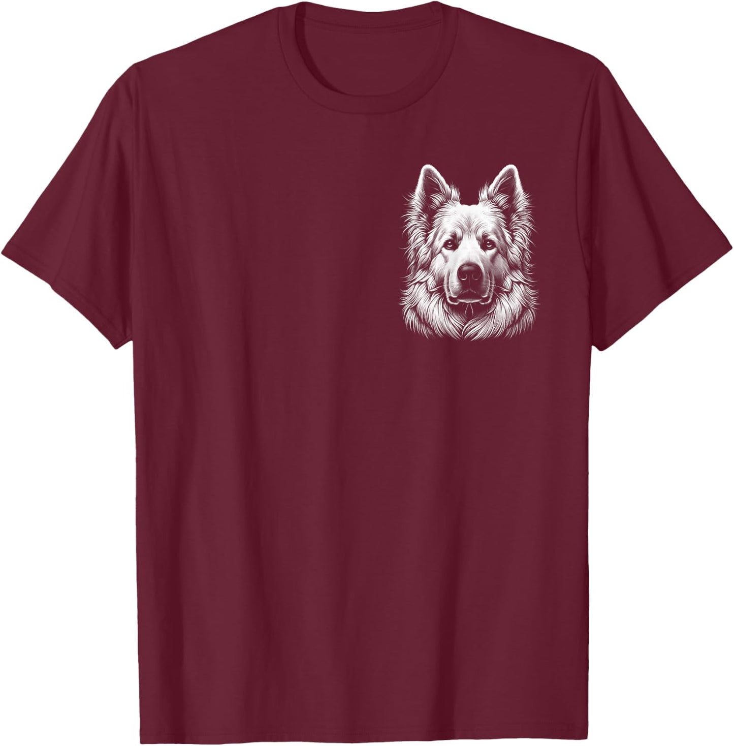 White Swiss Shepherd in portrait on chest , Black, S T-Shirt - T-Shirt | Maroon