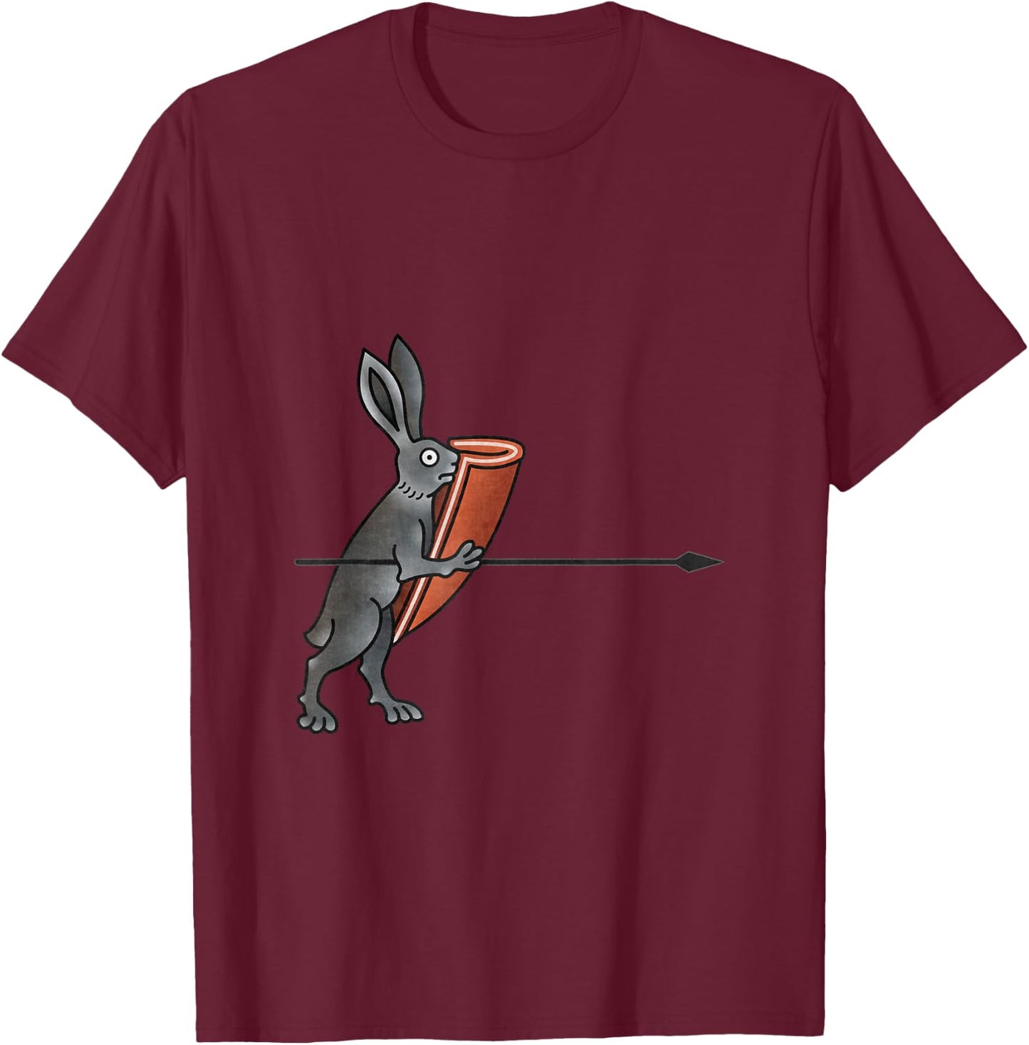 Guardian Rabbit Warrior - Medieval Marginalia - MargiKnights T-Shirt - T-Shirt | Maroon