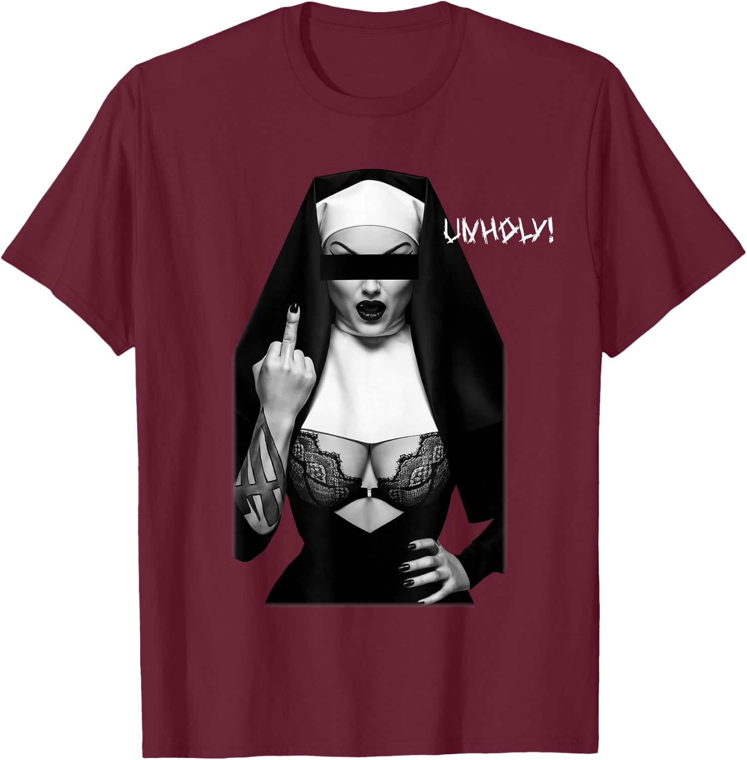 Unholy Sexy Nun Tattoo T-Shirt - T-Shirt | Maroon