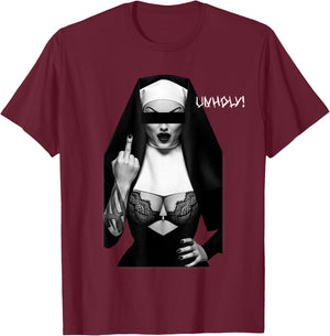 Unholy Sexy Nun Tattoo T-Shirt - T-Shirt | Maroon