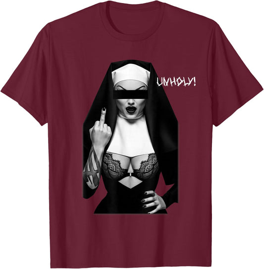Unholy Sexy Nun Tattoo T-Shirt - T-Shirt | Maroon