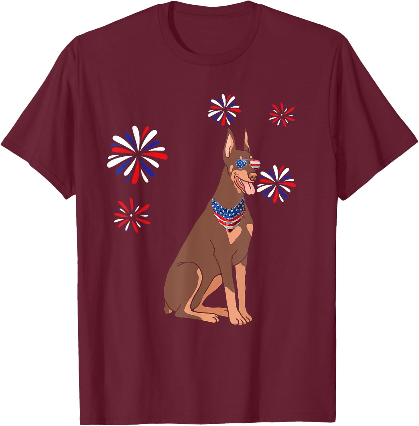 Patriotic Red Doberman USA Flag 4th of July Dog Lover T-Shirt - T-Shirt | Maroon
