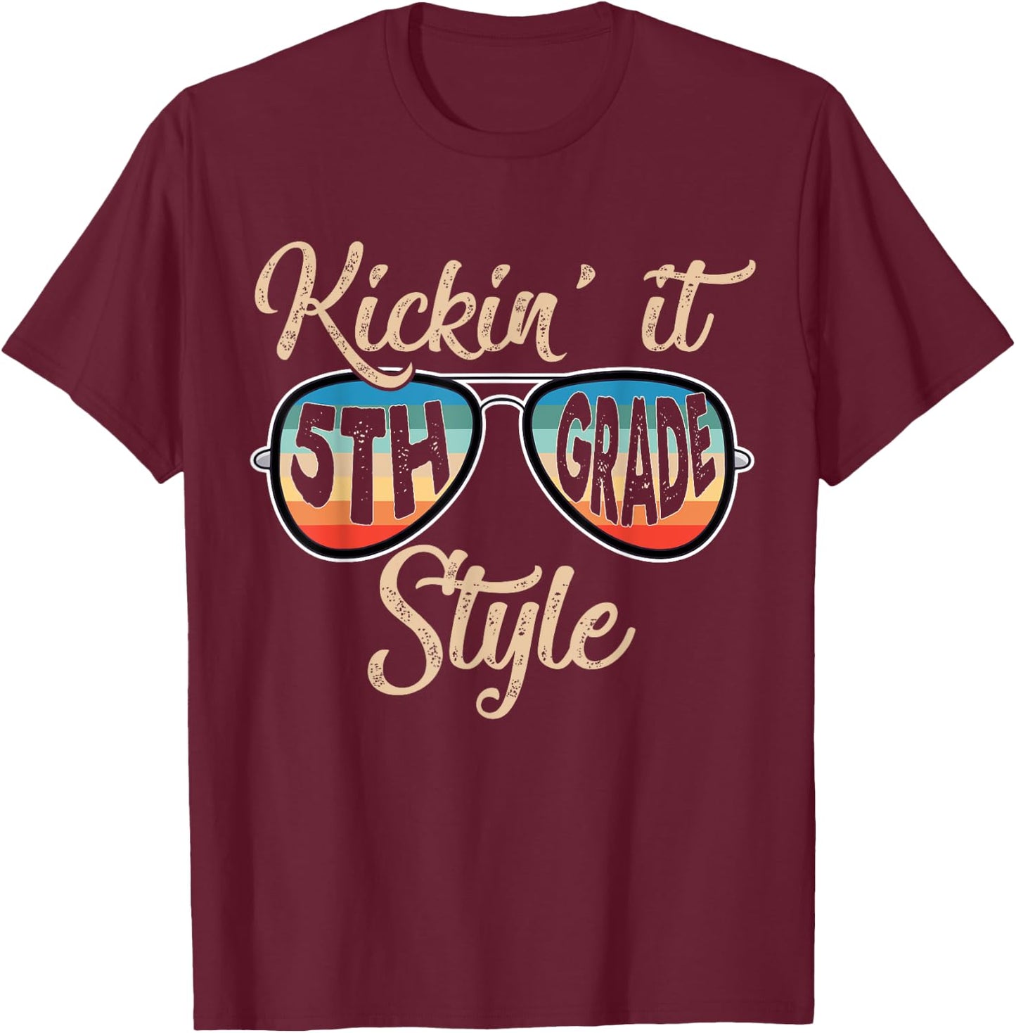 P41l Retro Kickin It 5th Grade Style Teacher Back To School Women Girls Kids T-Shirt - T-Shirt | Maroon