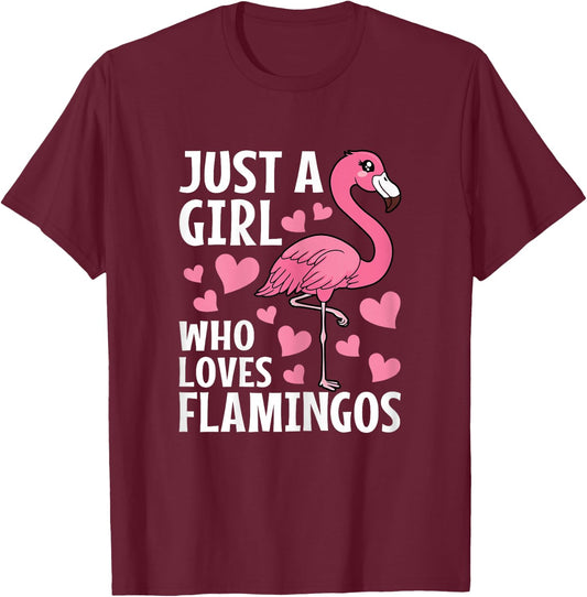 Just A Girl Who Loves Flamingos Cute Flamingo Lover Girls T-Shirt - T-Shirt | Maroon