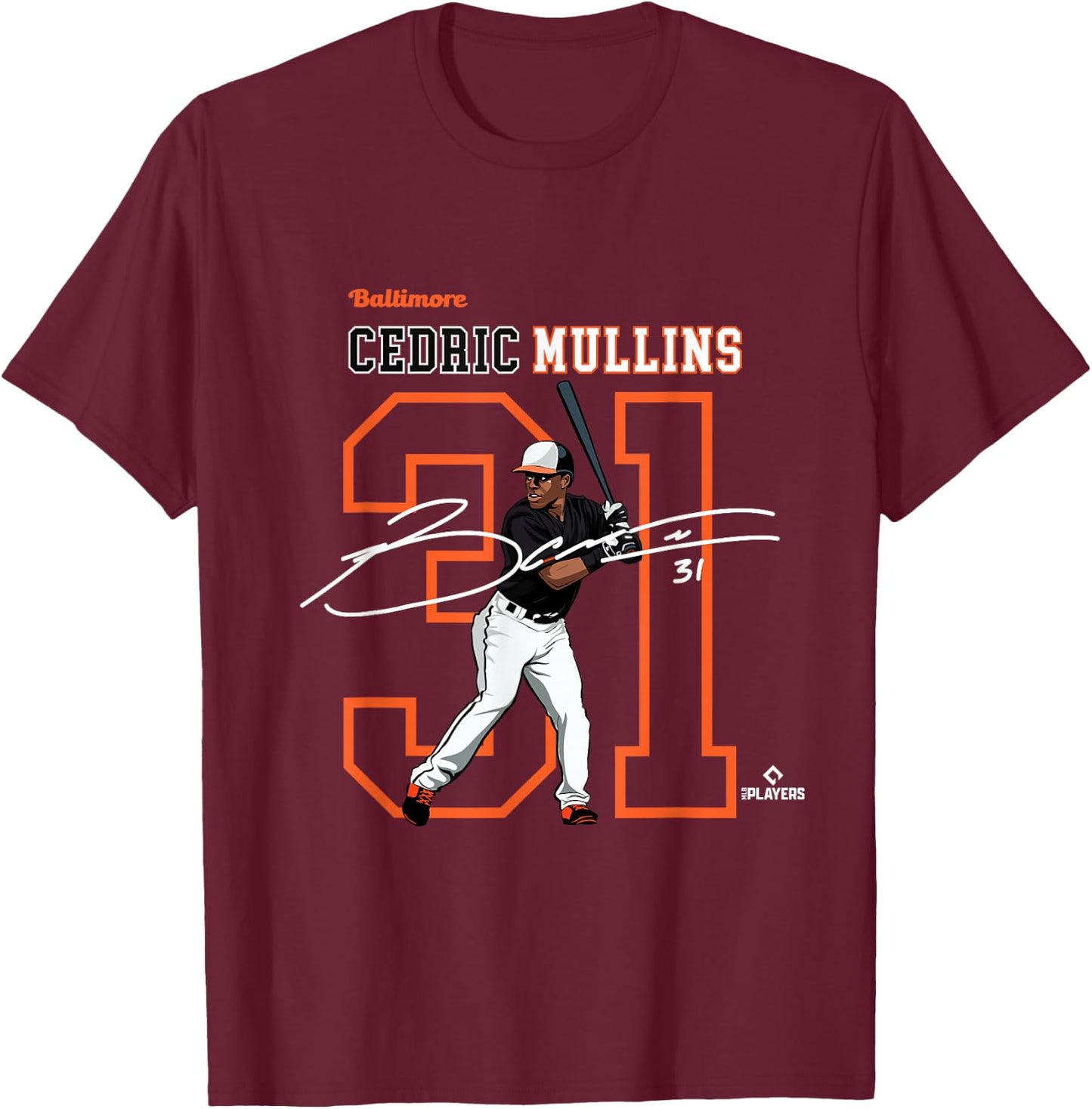 Cedric Mullins | Baltimore Baseball Players | MLBCMS3004 T-Shirt - T-Shirt | Maroon