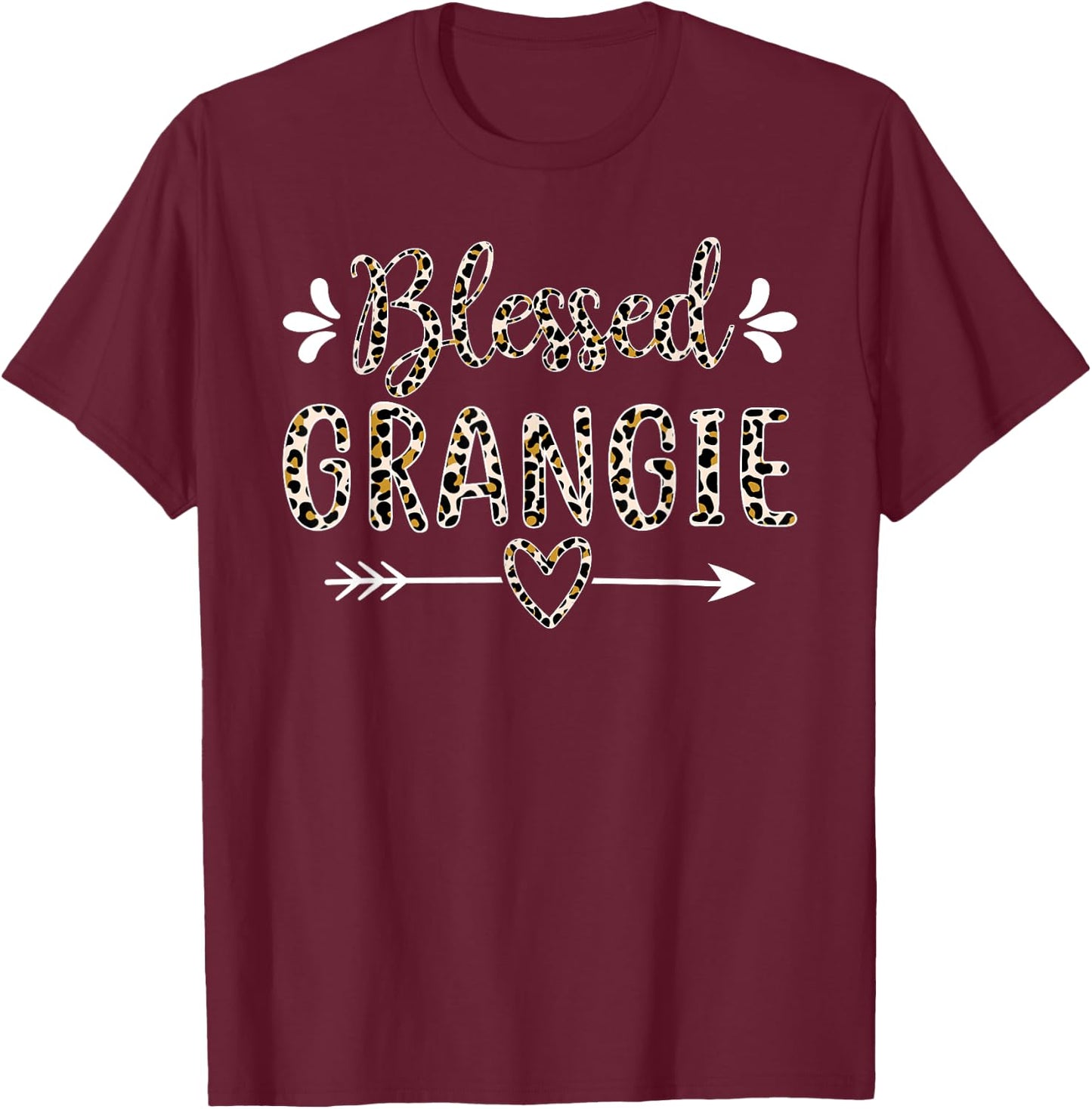 Blessed Grangie Grandma Grandmother Cute Leopard Mothers Day T-Shirt - T-Shirt | Maroon