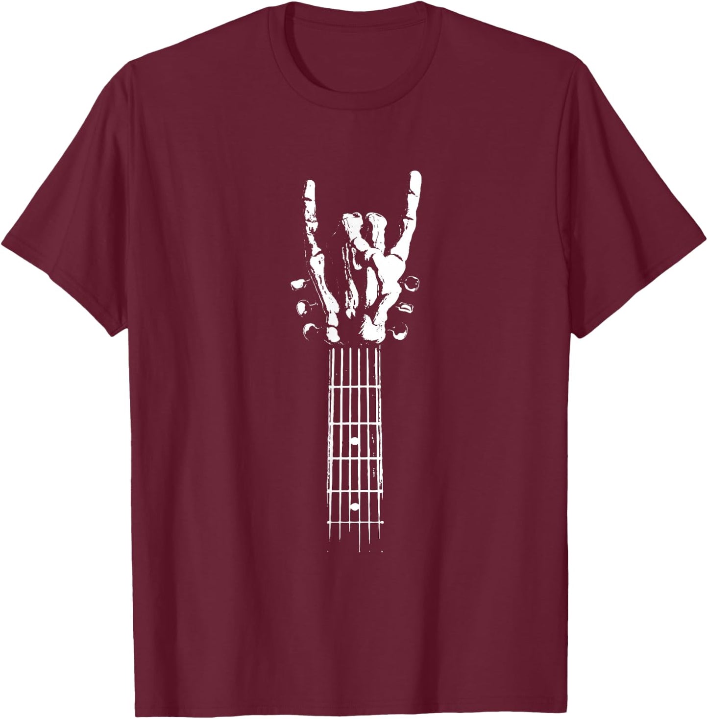 Rock On Hand Guitar Sign Heavy Hard Music , Black, S T-Shirt - T-Shirt | Maroon