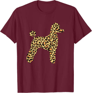 Leopard Print Poodle Pet Dog Owner Lover Girls Women Gift T-Shirt - T-Shirt | Maroon