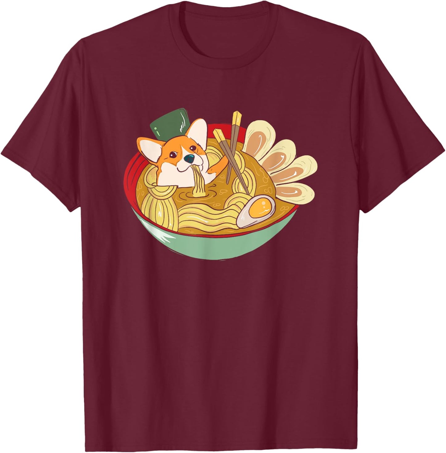 Kawaii Ramen Corgi DOG Shirt Japanese Noodles Gift T-Shirt - T-Shirt | Maroon