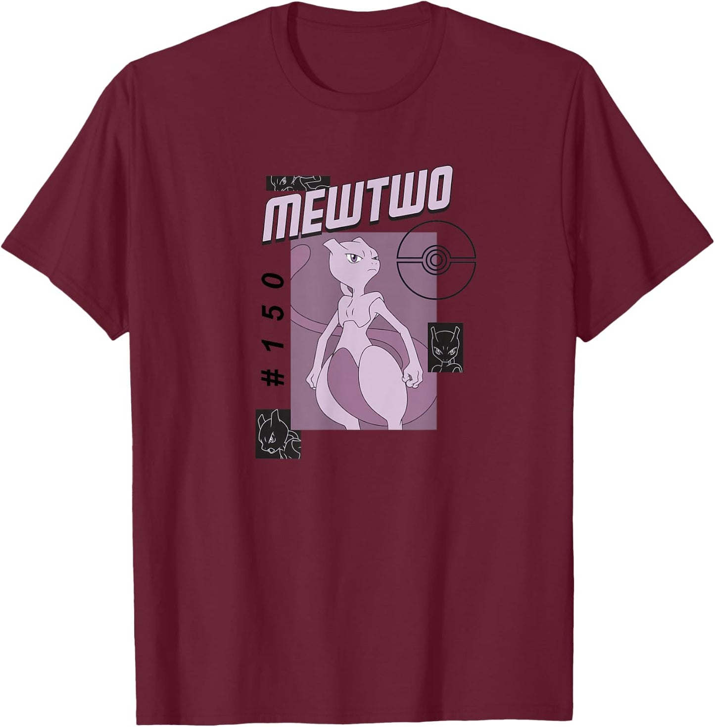 Pokémon - Mewtwo #150 Pokédex T-Shirt - T-Shirt | Maroon