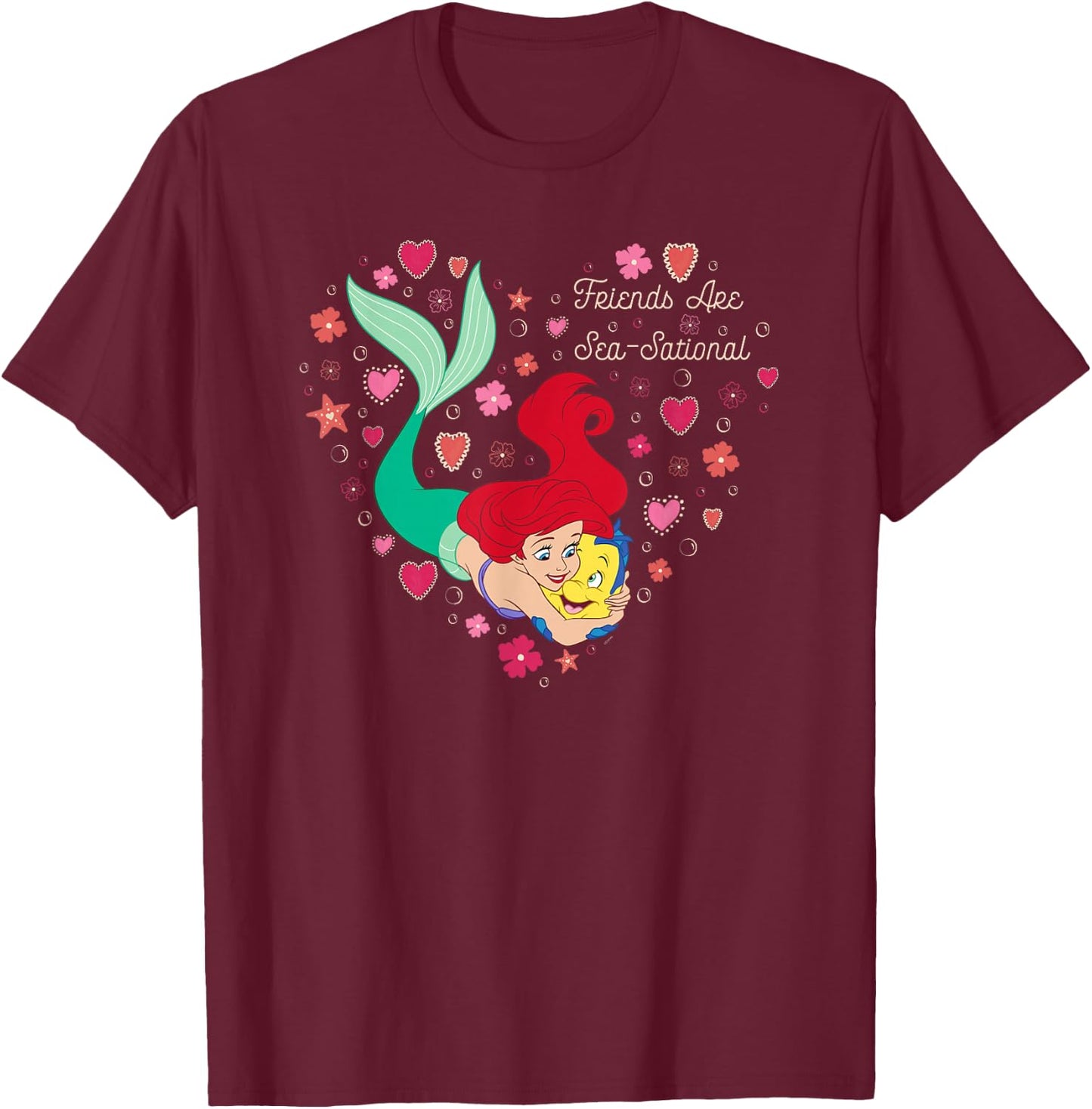Disney The Little Mermaid Friends Are Sea-Sational Valentine T-Shirt - T-Shirt | Maroon