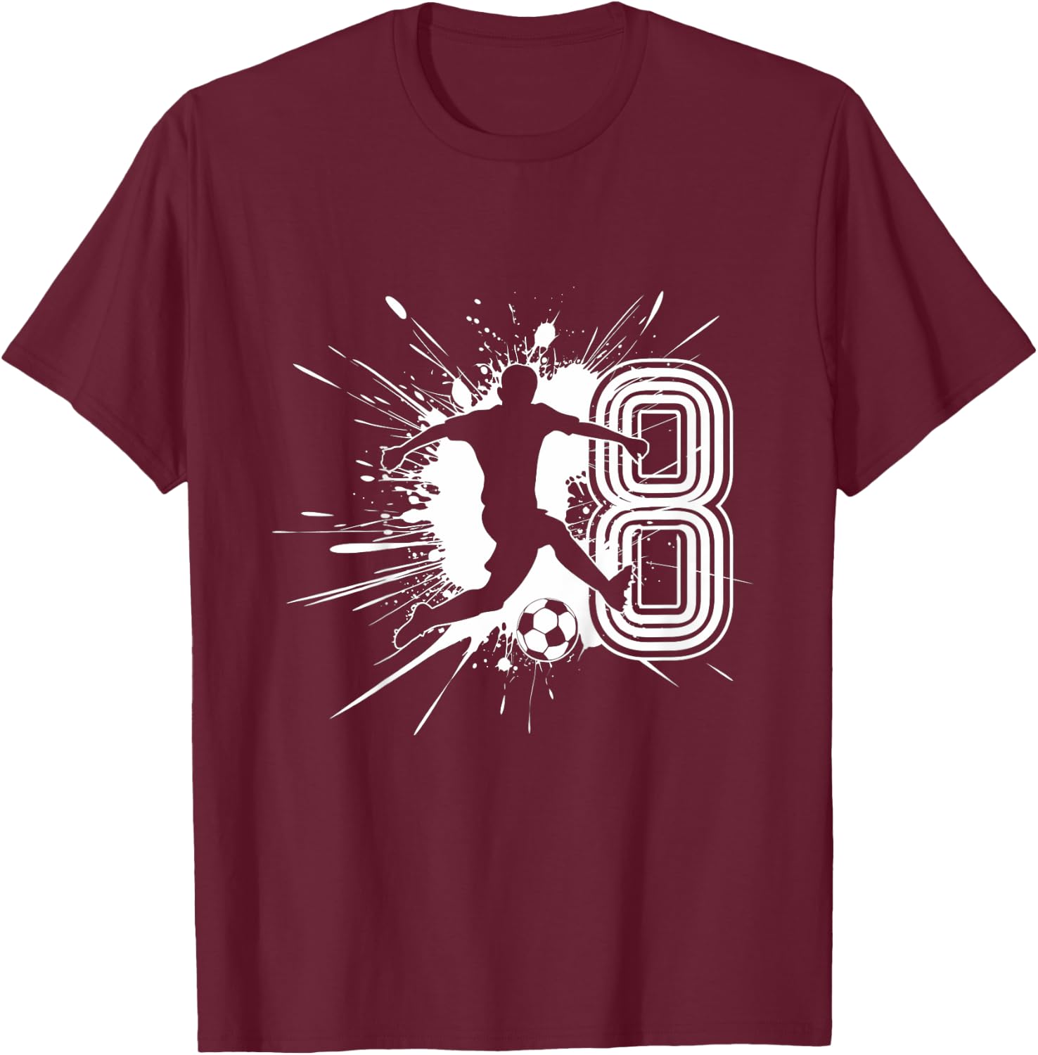 Kinder 8. Geburtstag Junge 8 Jahre Fussballer Fussball Geburtstags T-Shirt - T-Shirt | Maroon