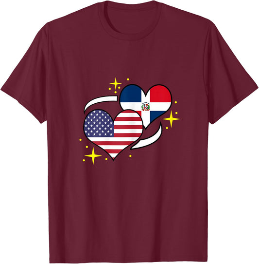 Dominican Republic American Flag Heart Dominican Women T-Shirt - T-Shirt | Maroon