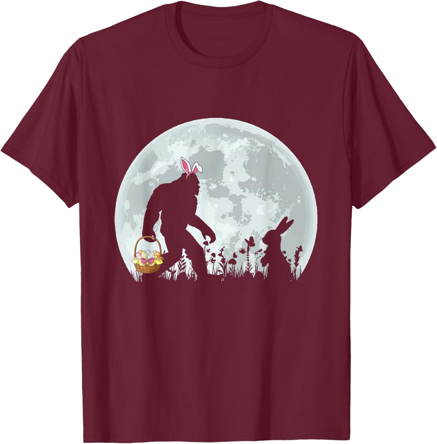 Funny Bigfoot Easter Basket Bunny Silhouette Boys Girls Kids T-Shirt - T-Shirt | Maroon
