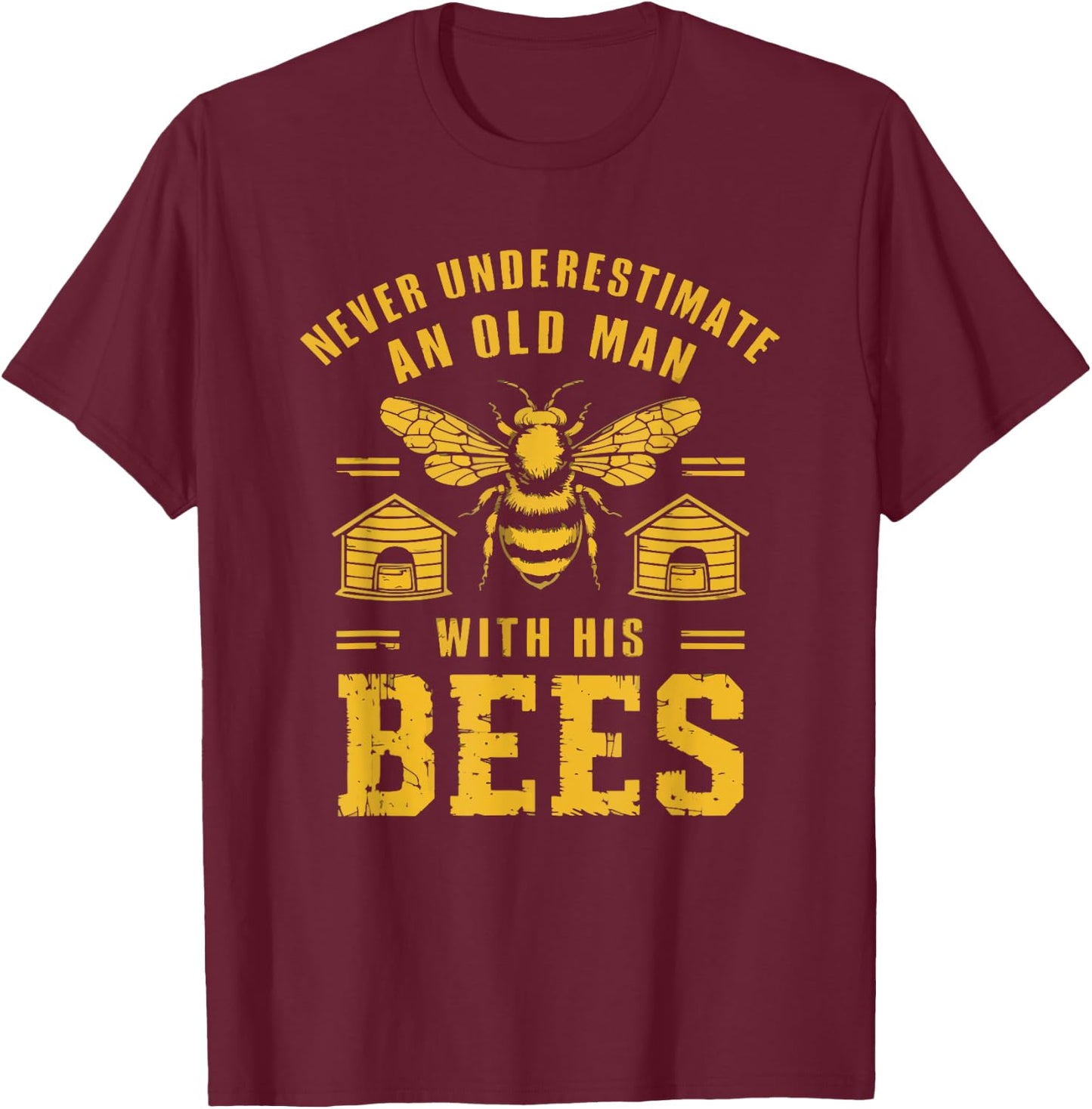 Funny Never Underestimate An Old Man Beekeeper Hive Vintage T-Shirt - T-Shirt | Maroon