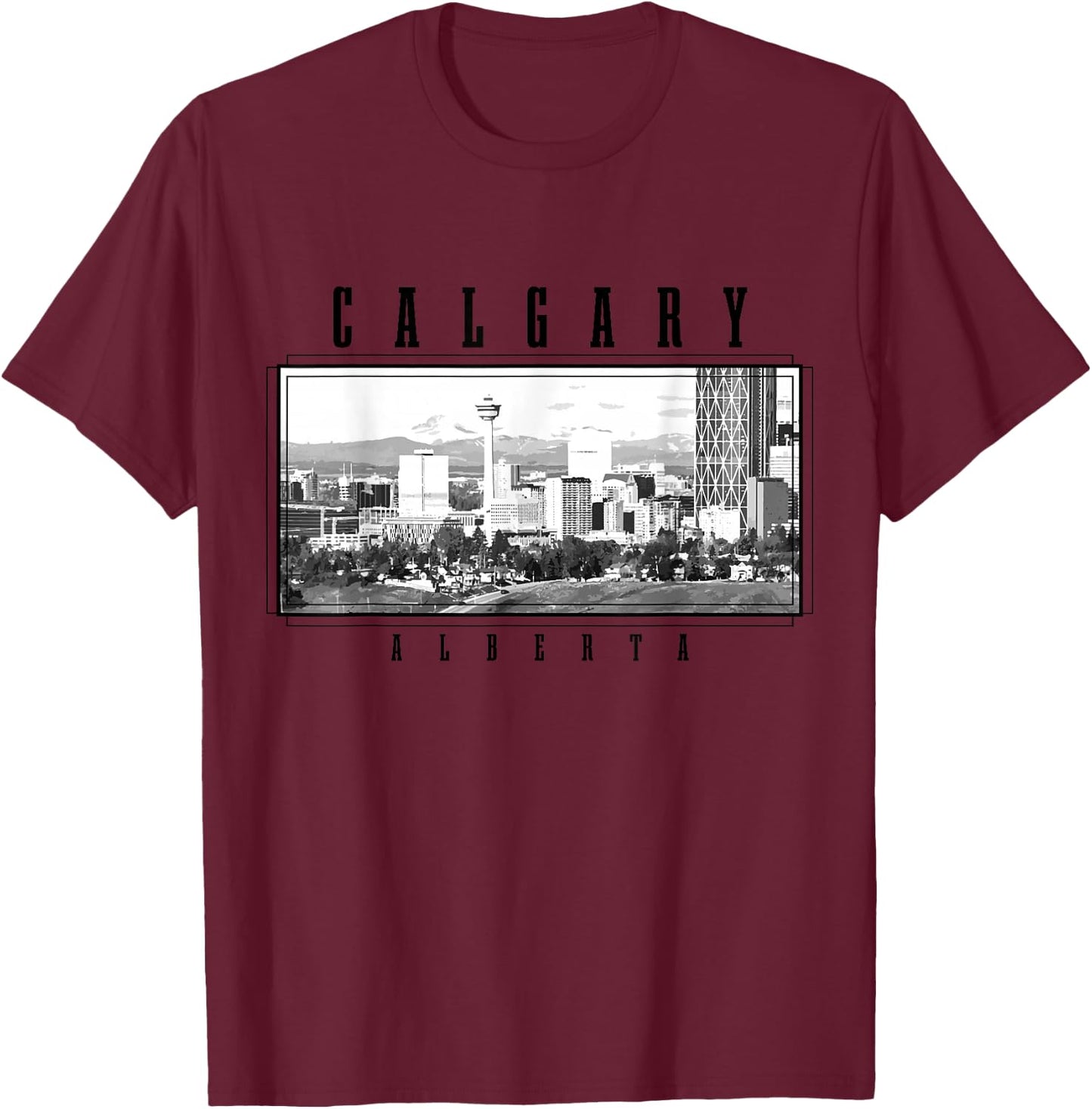 Calgary Alberta Canada Vintage Souvenir Skyline T-Shirt - T-Shirt | Maroon