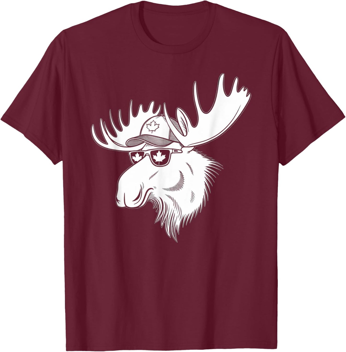 Canada Day Canadian Flag Maple Leaf Moose Sunglasses Funny T-Shirt - T-Shirt | Maroon