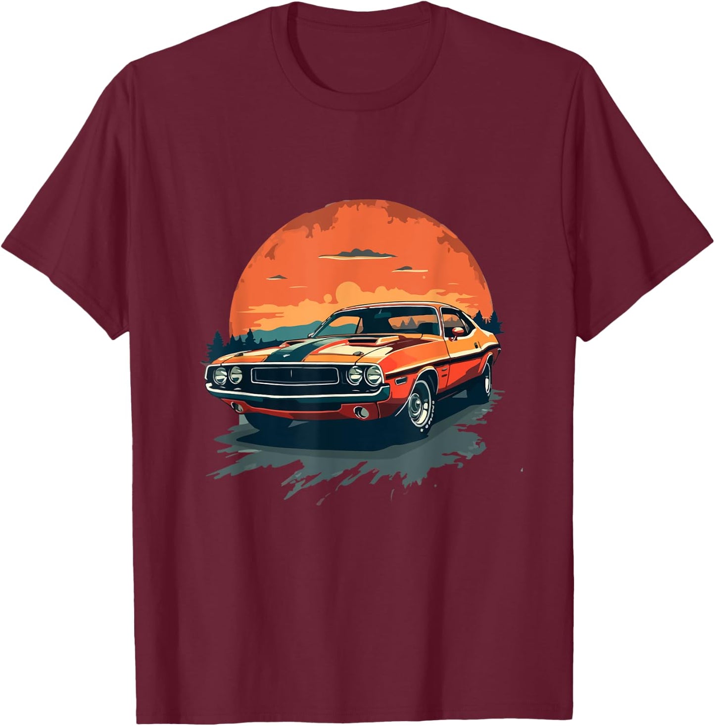 Classic Car , Retro Car , Musclecar Car , black T-Shirt - T-Shirt | Maroon
