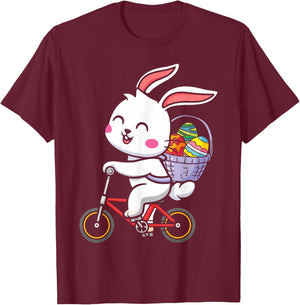 Pedaling Paws Biking Eierkorb mit Osterhasen für Kinder und Kleinkinder T-Shirt - T-Shirt | Maroon