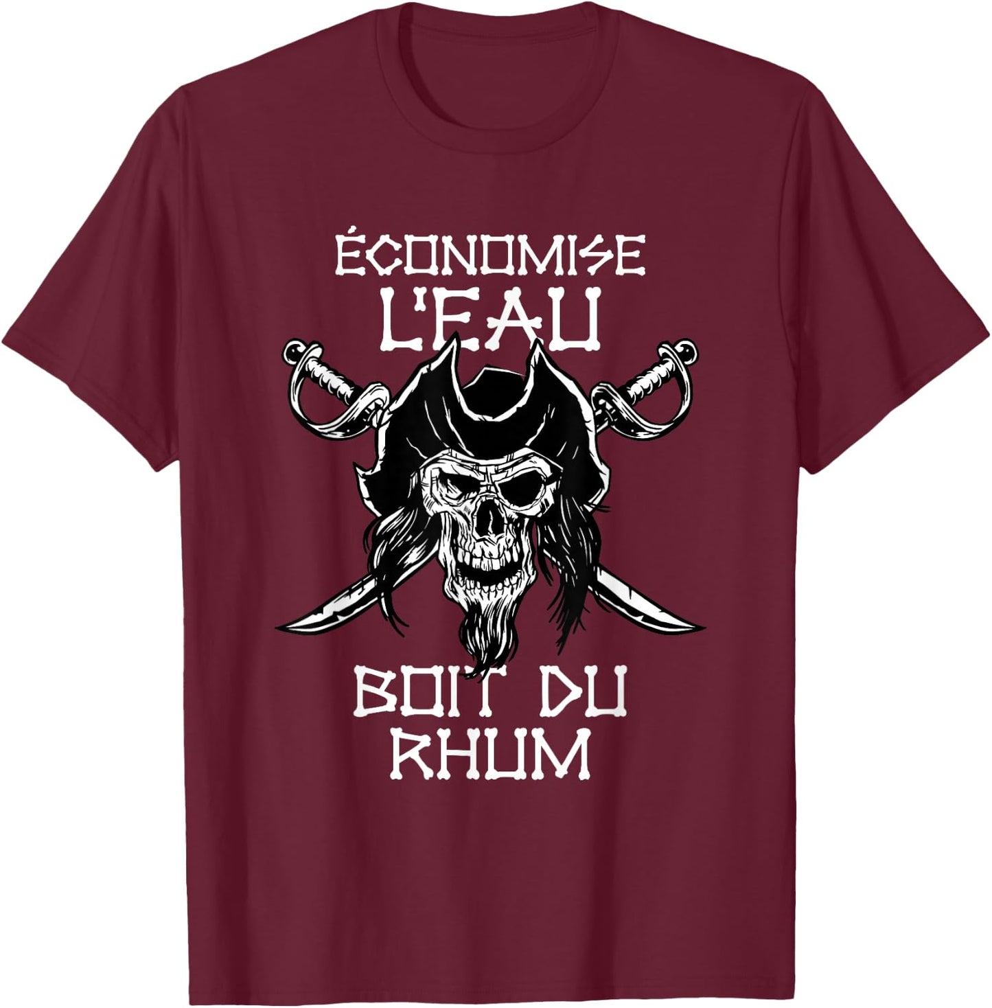 Drink Rum - Saves Water, Drink Rum. Pirate , Black T-Shirt - T-Shirt | Maroon