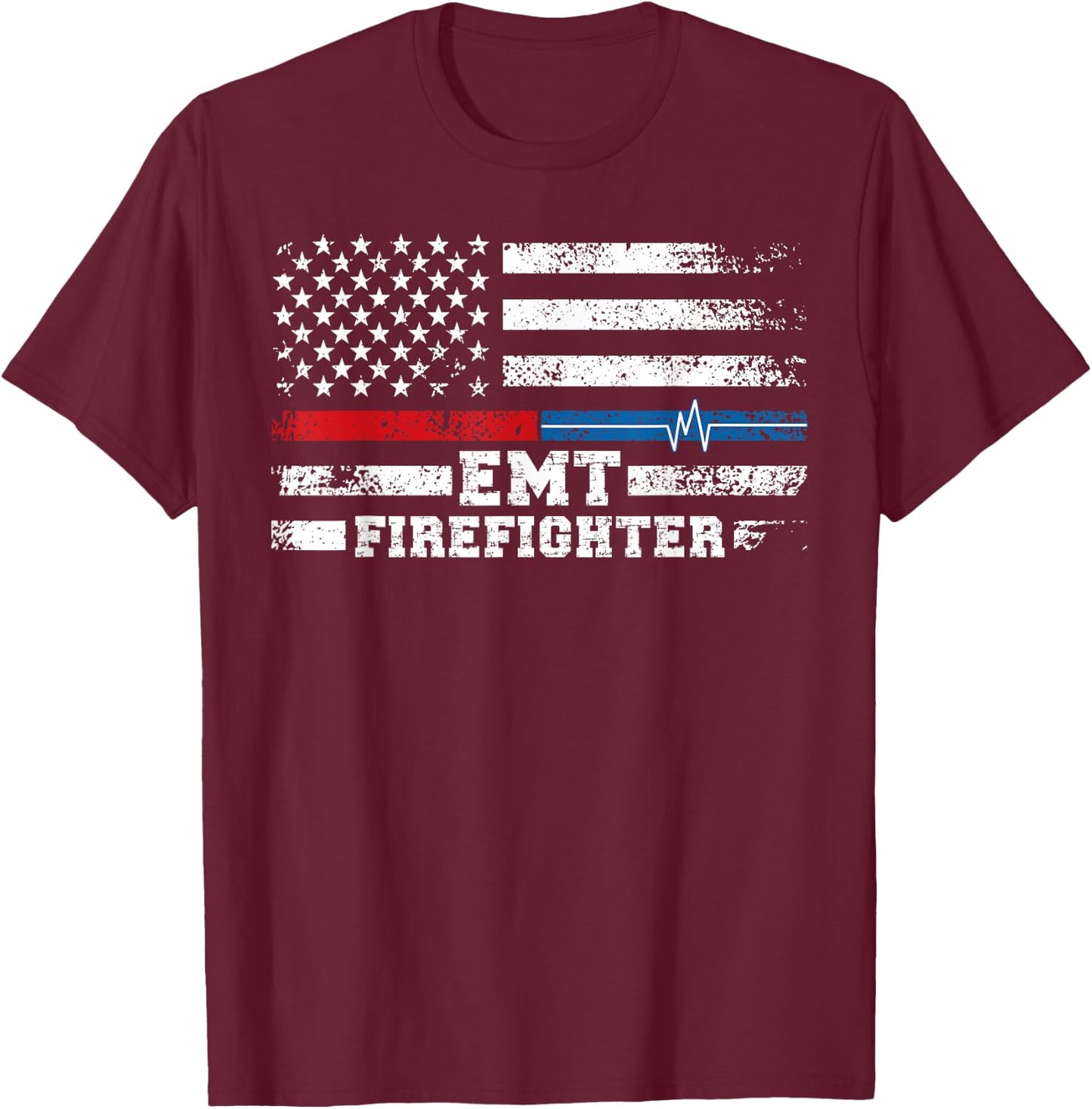 EMT Firefighter American Flag Proud Firefighter EMT T-Shirt - T-Shirt | Maroon
