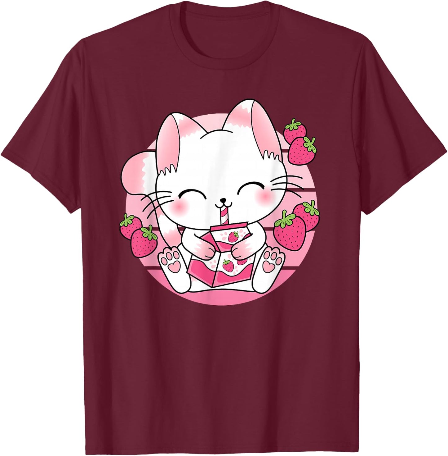 Süße Japanische Anime Kawaii Erdbeermilch Katze Manga Otaku T-Shirt - T-Shirt | Maroon