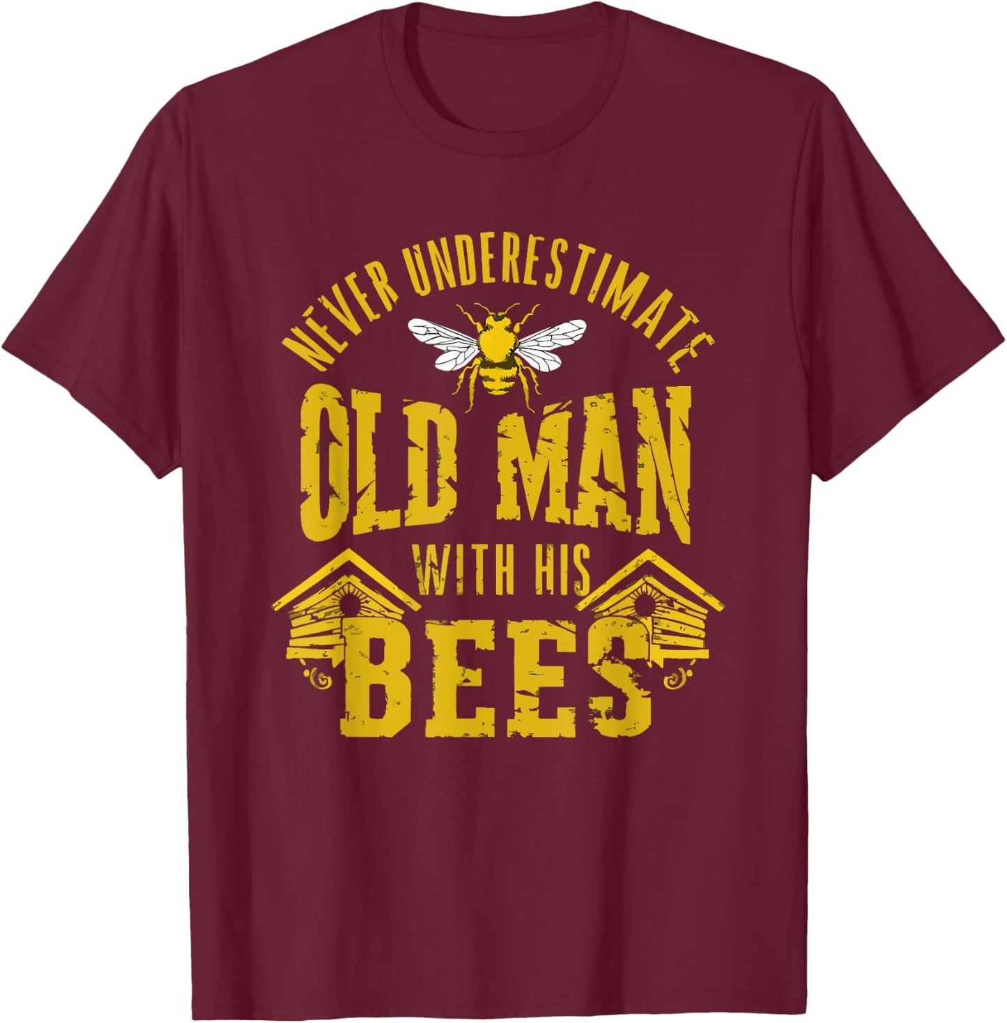 Funny Never Underestimate An Old Man Beekeeper Vintage T-Shirt - T-Shirt | Maroon