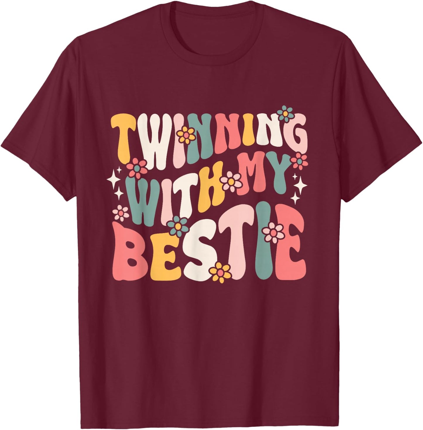 Twin Matching Twins Groovy Spirit Week Twins Day T-Shirt - T-Shirt | Maroon