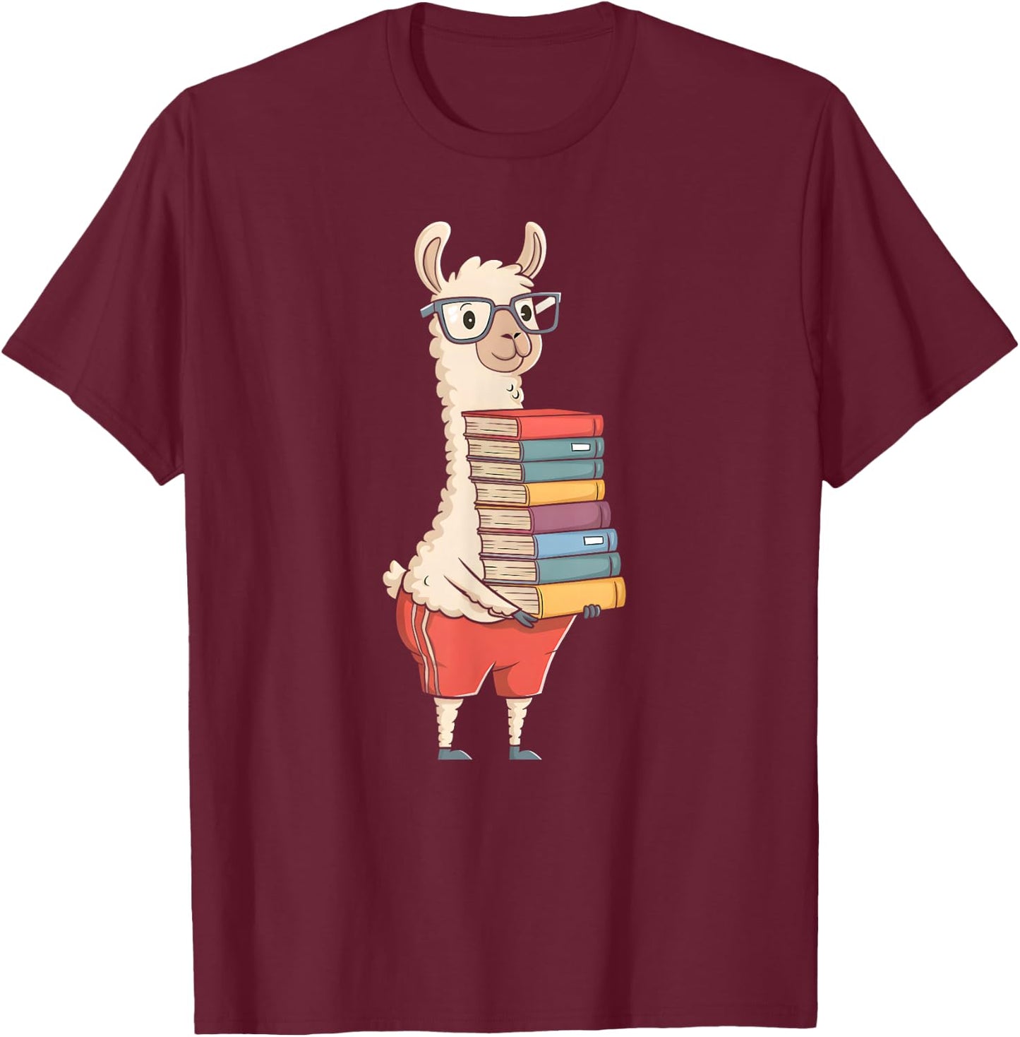 Teacher Reading Llama Holding Books Kid Boy Women T-Shirt - T-Shirt | Maroon