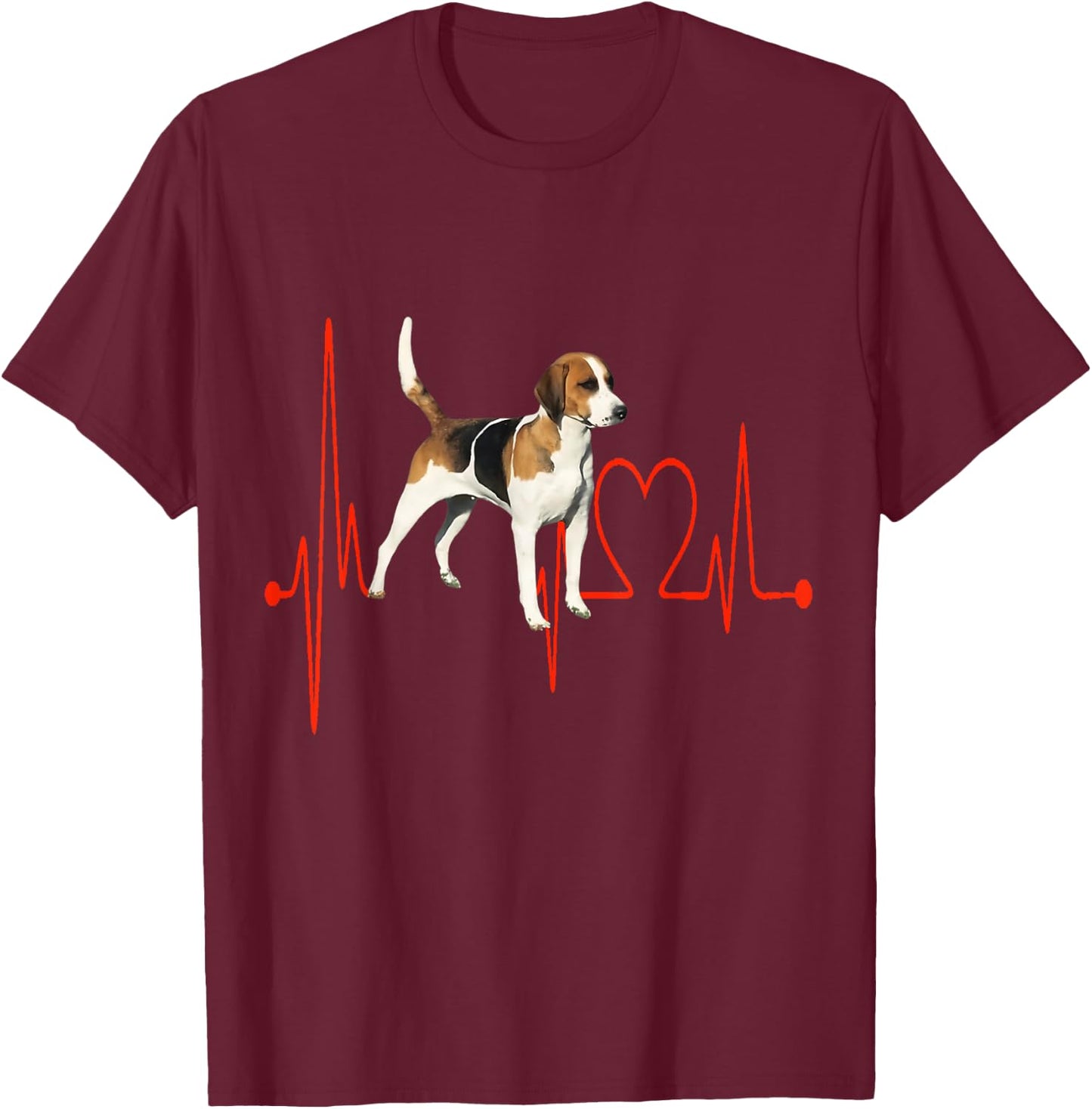 Anglo-French Small Venerie Dog Heartbeat Adorable Fan , Black, S T-Shirt - T-Shirt | Maroon