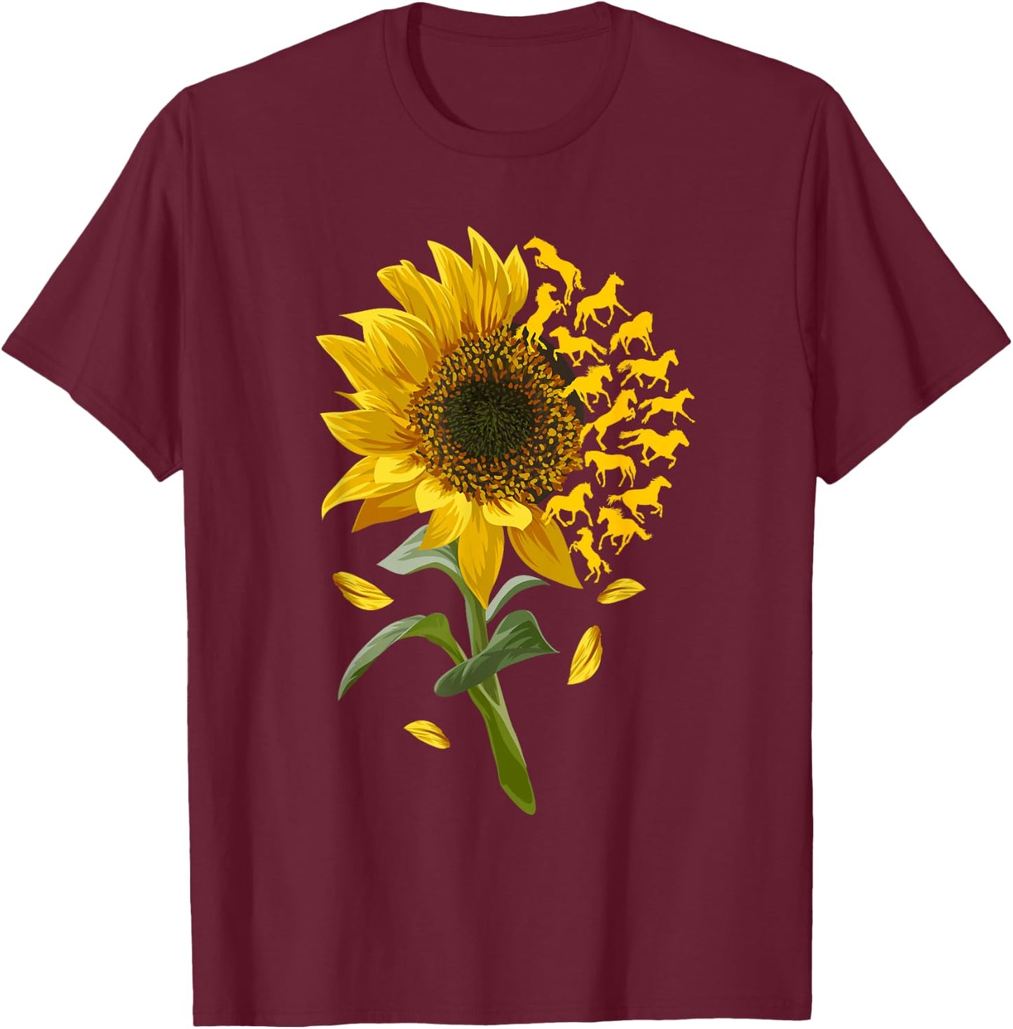 Beautiful Sunflower Horse Racing Flower Graphic T-Shirt - T-Shirt | Maroon