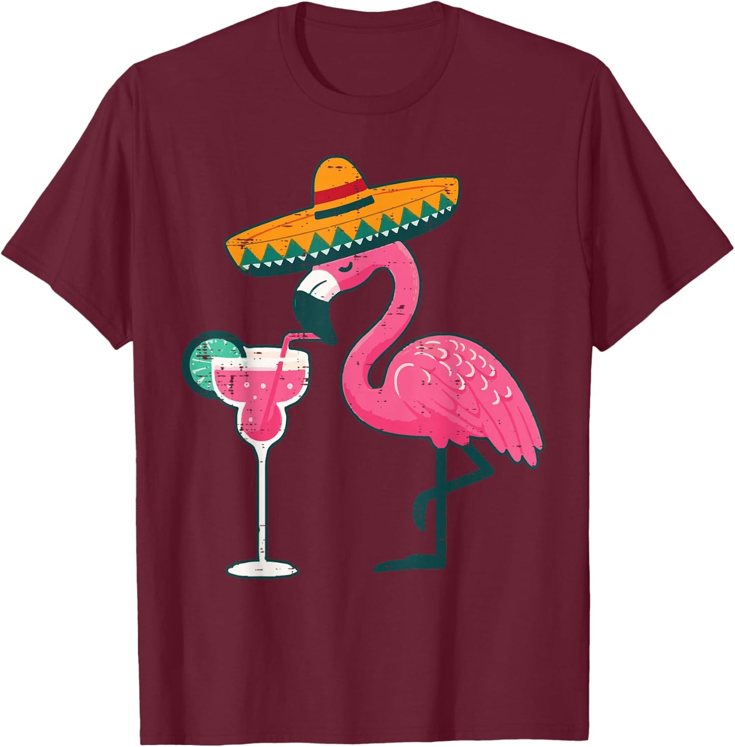 Mexican Flamingo Sombrero Cinco De Mayo Fiesta Women Men Kid T-Shirt - T-Shirt | Maroon
