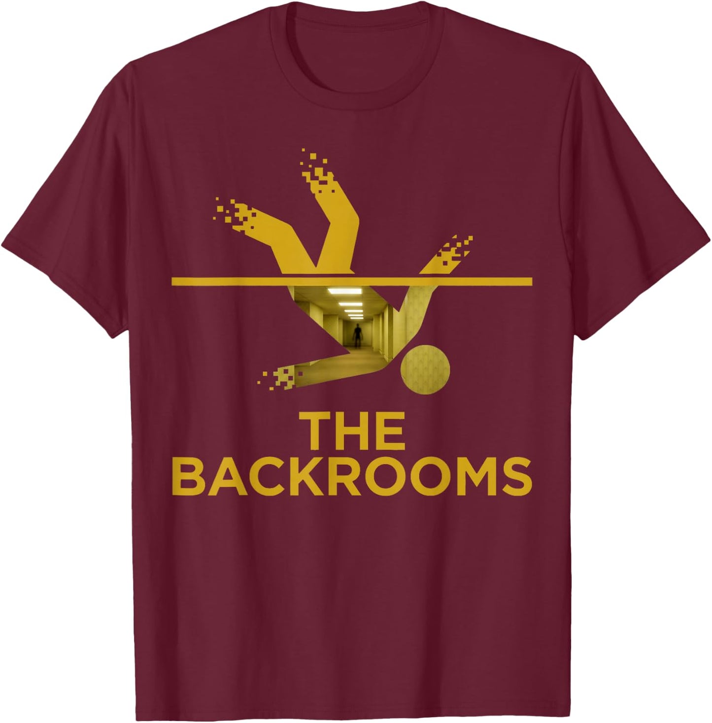 Falling Into The Backrooms Liminal Hallway T-Shirt - T-Shirt | Maroon