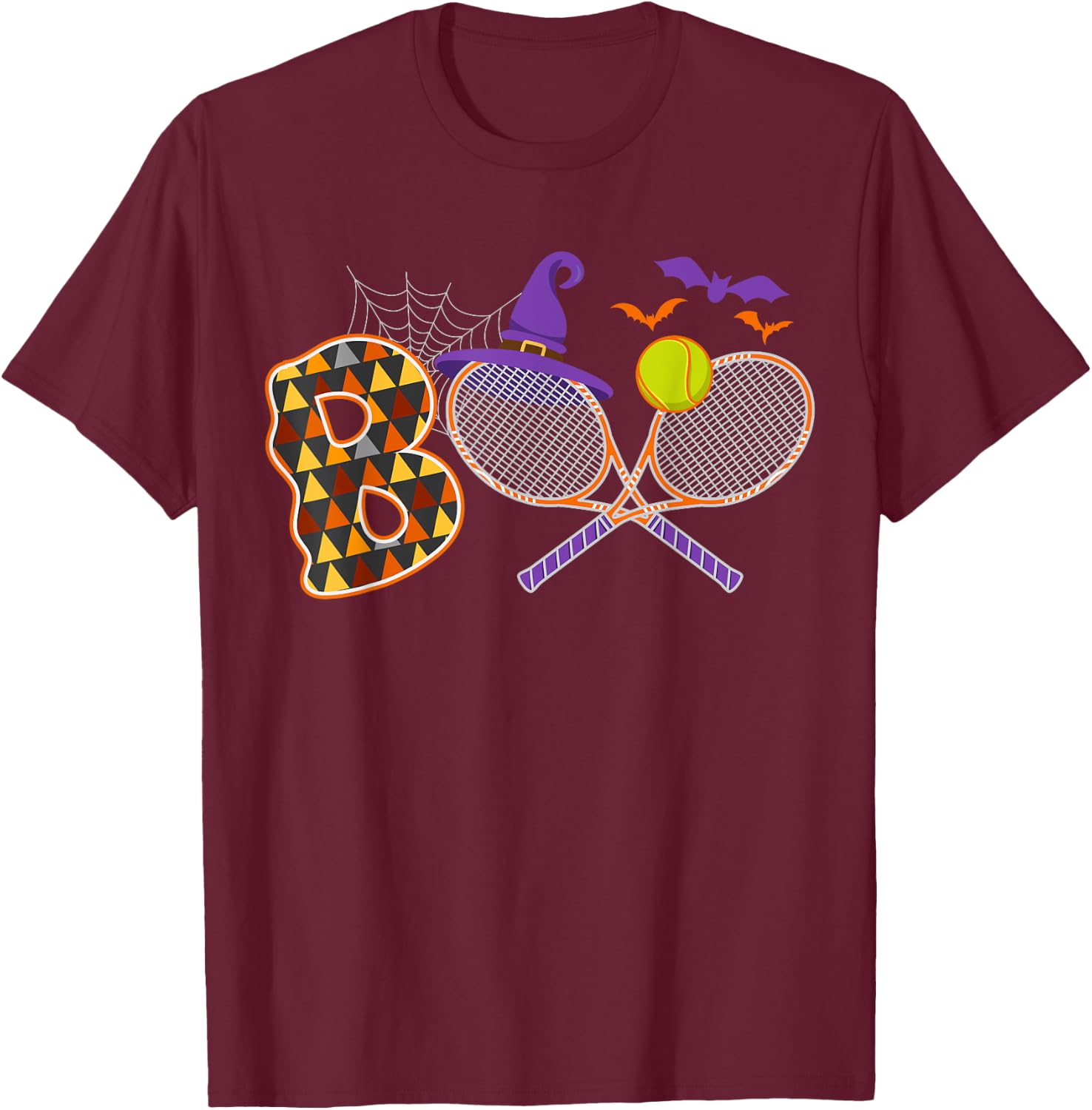 Boo Creepy Tennis Halloween Pumpkin Tennis Ball Costume T-Shirt - T-Shirt | Maroon