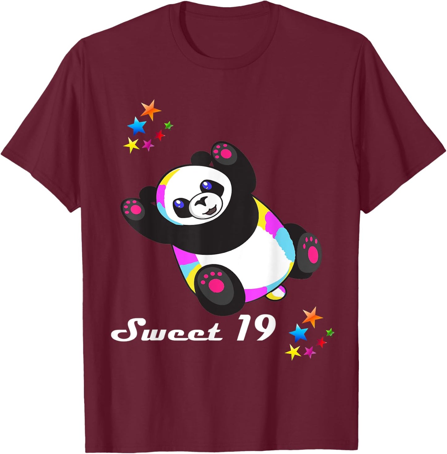 Geschenk zum 19. Geburtstag für Frauen und Mädchen, lustiger süßer Panda T-Shirt - T-Shirt | Maroon