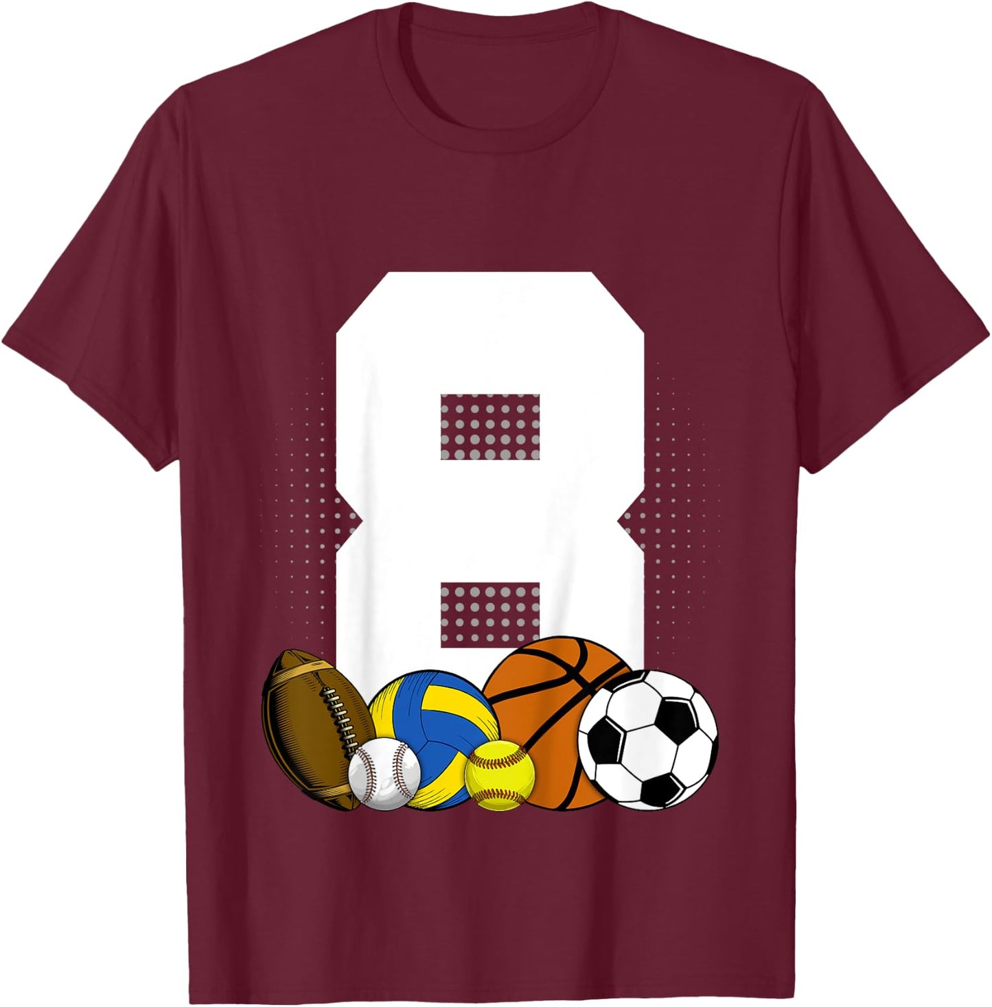 Kids 8 years Birthday Sports Kids Boys 8th Birthday Baller T-Shirt - T-Shirt | Maroon
