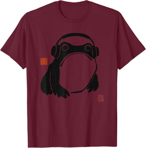 Funny Matsumoto Hoji Grumpy Frog Headphones Music Art T-Shirt - T-Shirt | Maroon