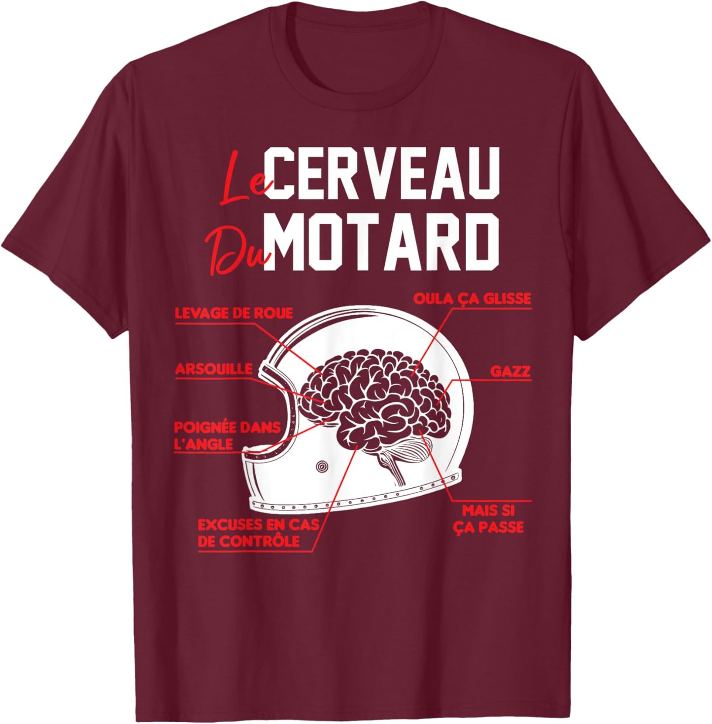 Birthday Gift Motorcycle Cross Biker Brain , Black, S T-Shirt - T-Shirt | Maroon