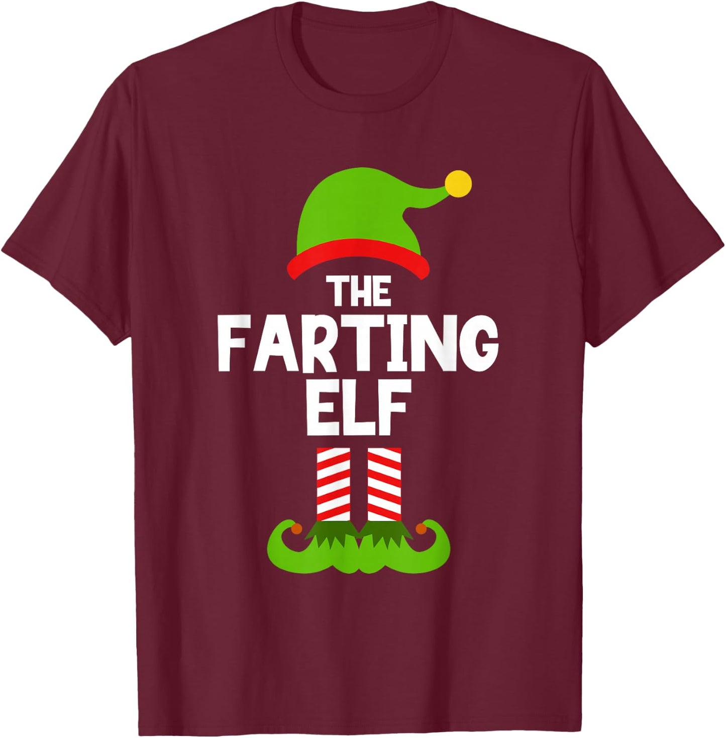 Funny The Farting Elf Christmas Family Party Pajama Fart T-Shirt - T-Shirt | Maroon