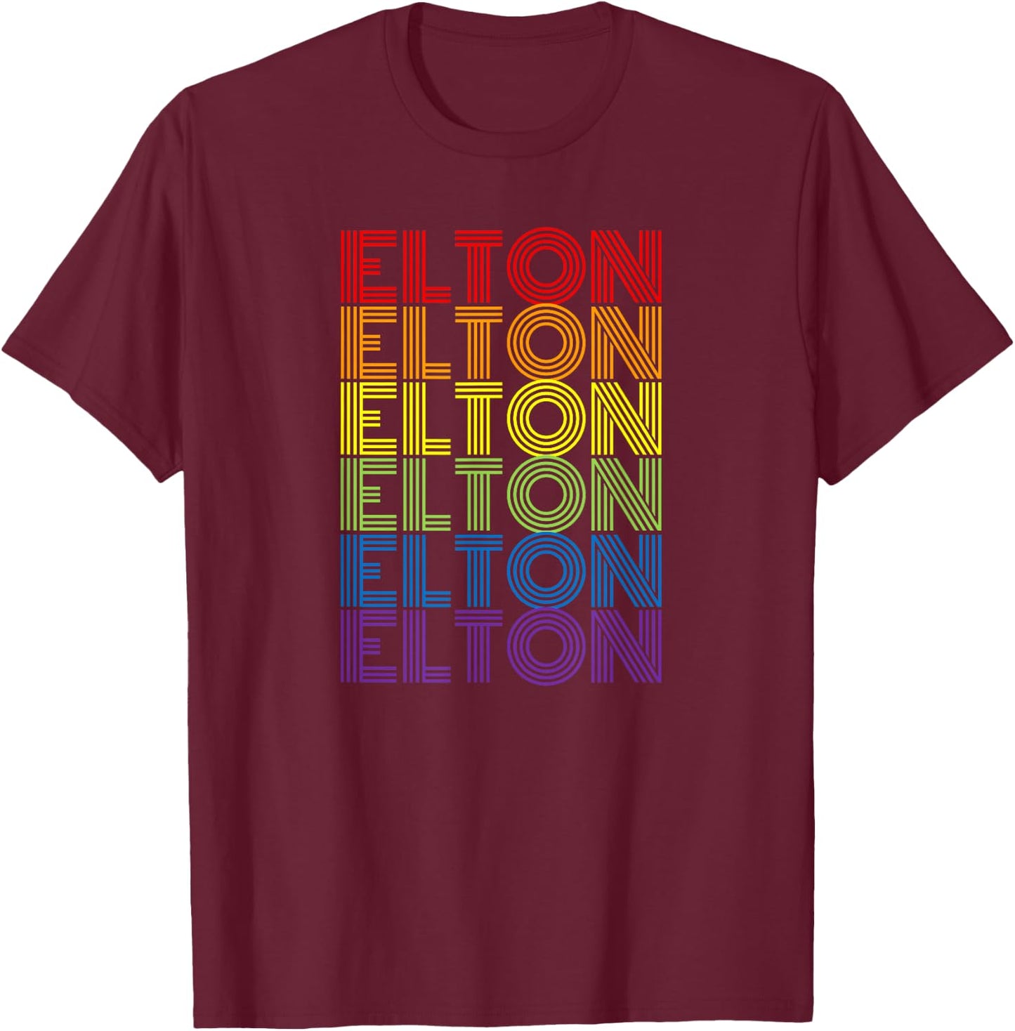 Retro Style Elton Rainbow T-Shirt - T-Shirt | Maroon