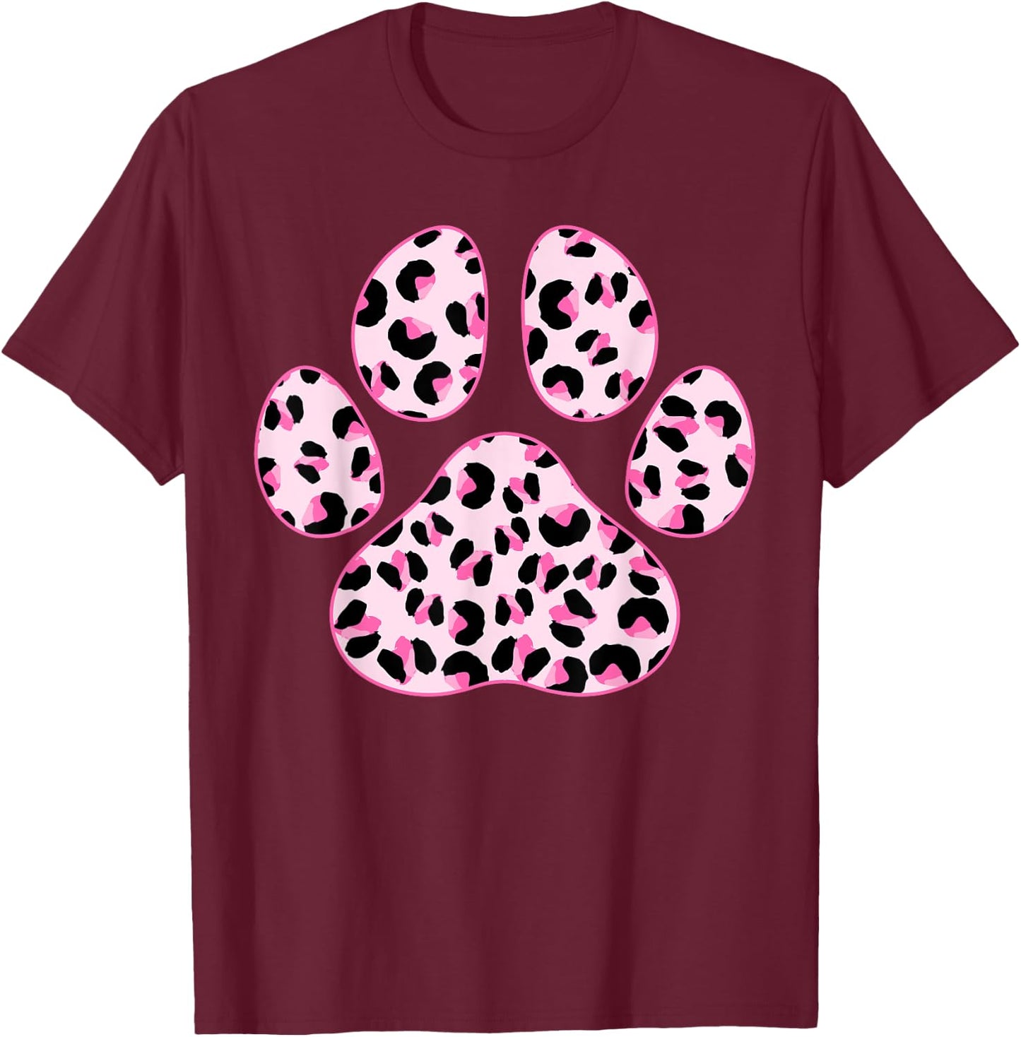 Cat Paw Print Cute Leopard Pattern Dog Lover Leopard Print Men Women Kids T-Shirt - T-Shirt | Maroon