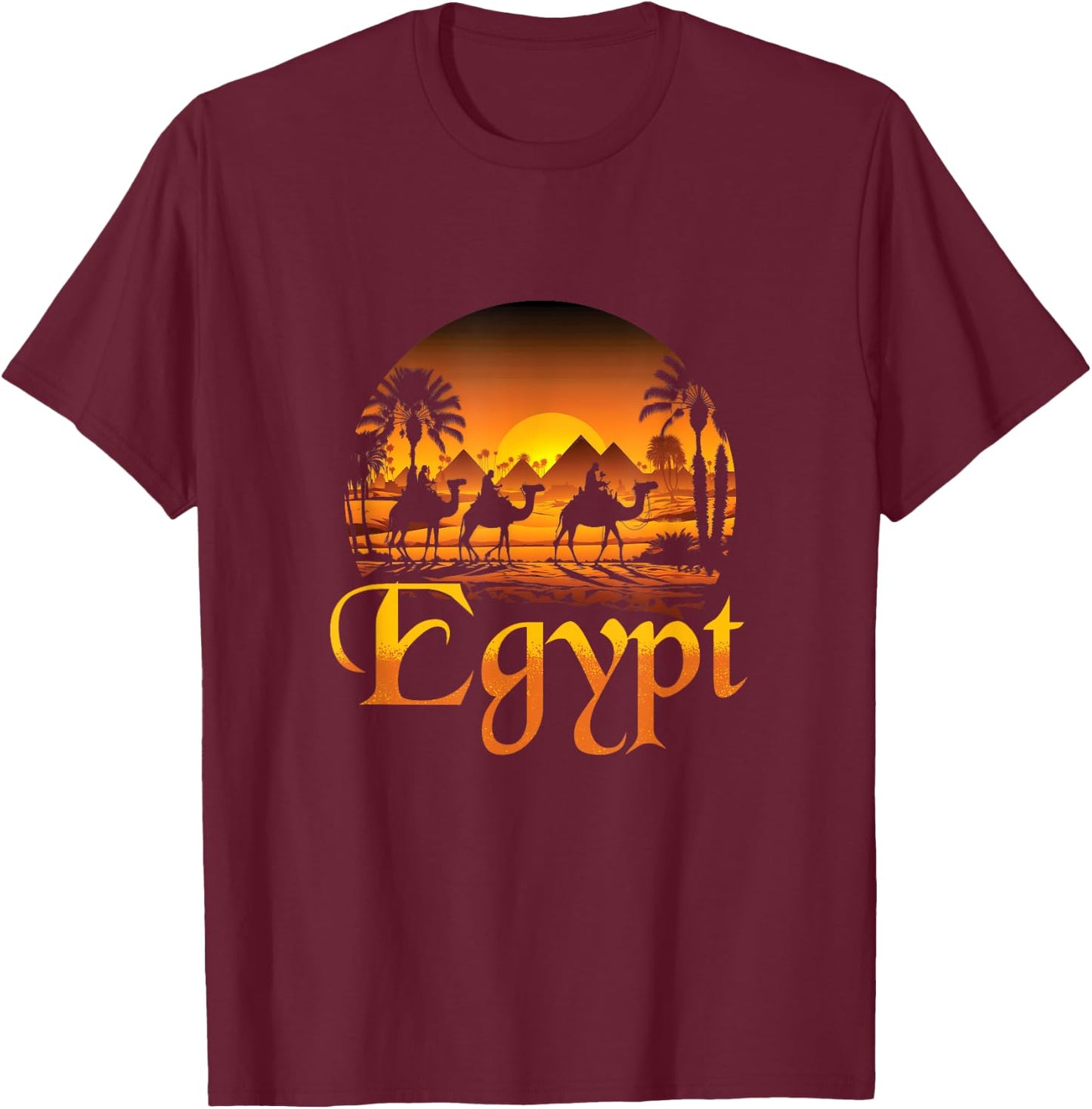 Egypt Camels | The Pyramids Of Cheops | Egyptian T-Shirt - T-Shirt | Maroon