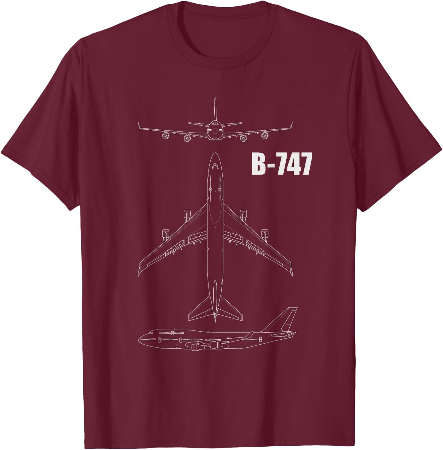 B-747 Aeroplane Design , black T-Shirt - T-Shirt | Maroon